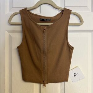 Yellow The Label Salty Ribbed Zip-Front Crop Tank Top Brown New With Tags Medium